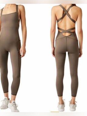 Free People Movement Jumpsuit  My High One Piece Charcoal Brown Sz S Workout Gym